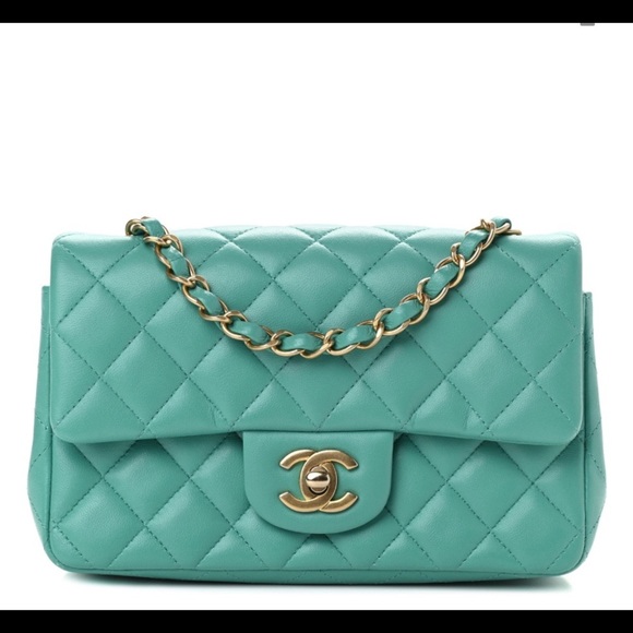 FULL SET - CHANEL Mini Classic Handbag (Blue / Turquoise with Champagne Gold HW) - Picture 3 of 13